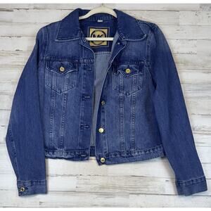Michael Kors Denim Jacket Women’s Medium Blue Fitted Trucker Cropped Jean Jacket